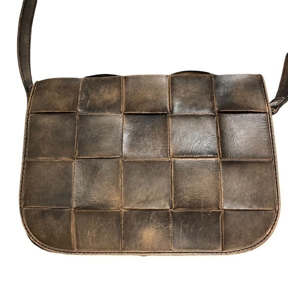 Patricia nash brown woven weathered leather messenger bag